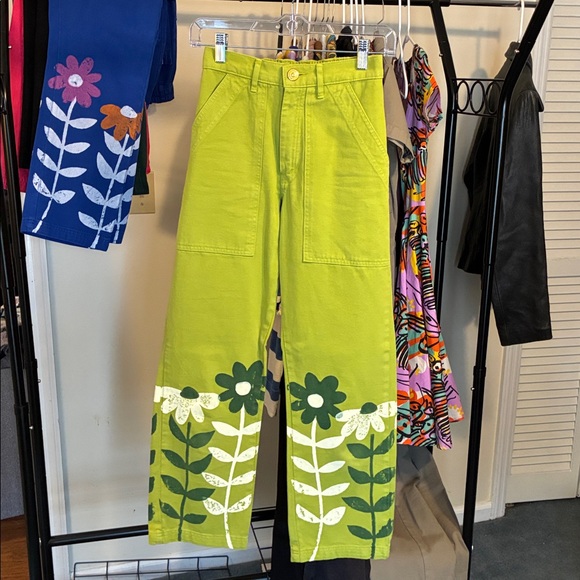 Big Bud Press Work Pants with White & Dark Green Floral Print - Picture 3 of 7